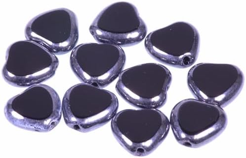 5pcs Table Cut Heart Beads, Black Hematite (23980-14400), Glass, Czech Republic (0.39 x 0.39 inches)