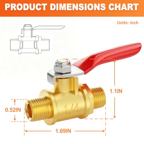 Image of GASHER 3PCS 1 /4 Inch Brass Mini Ball Valve, Shut Off Valve, 1 /4 Inch MNPT Thread Pipe Fitting