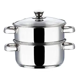 Vinod Stainless Steel 2 Tier Steamer/Momo/Modak Maker with Glass Lid & Riveted Handles of 20 cm Diameter (Induction and Gas Stove Friendly) - 2 Year Warranty, Silver