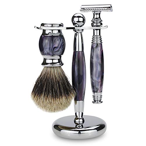 Manuelle elektronische Bauteile Barber Männer Beard Manuelle Sicherheits-Rasiermesser Set Double Edge Rasierer Stiel + Ständer Halter + Haar