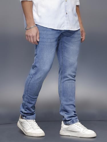 Image of WROGN Men's Cotton Blend Jeans | Solid | Slim Fit