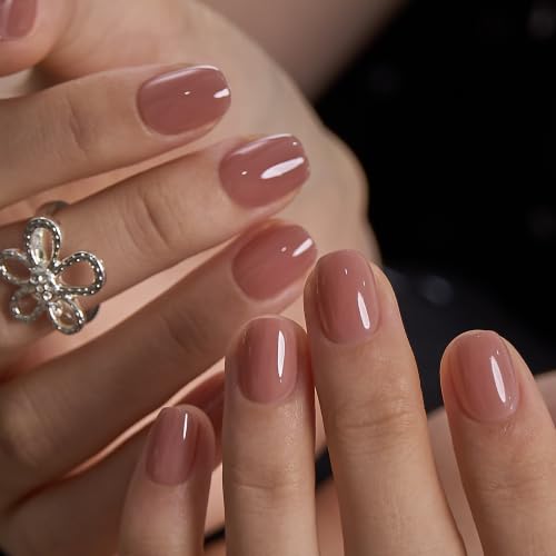 Image of CurvLife Extra Short Square Press On Nails, Nude Pink Mocha Blush, Soft Gel