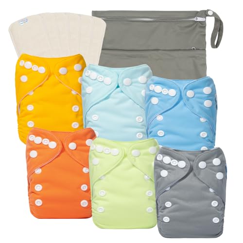 Image of babygoal Newborn Cloth Diapers Pack of 13 for 5-12lbs Preemie Boy and Girl, Cloth Diaper Covers 6 Pack with 6pcs Inserts and Wet Bag, Reusable Washable & Waterproof