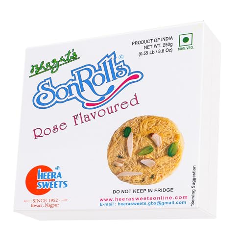 Bhagat’s Heera Sweets Rose Son Rolls 250 gm | Nagpur’s Famous Heera Sweets | Premium Indian Soan Rolls Mithai | Perfect for Festivals & Gifting