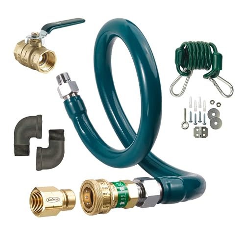 Krowne M10072K Royal Series - Kit de conexión de gas móvil, diámetro interior de 1 pulgada, 72 pulgadas de largo, tubo corrugado de acero inoxidable y envoltura radial con revestimiento de PVC verde