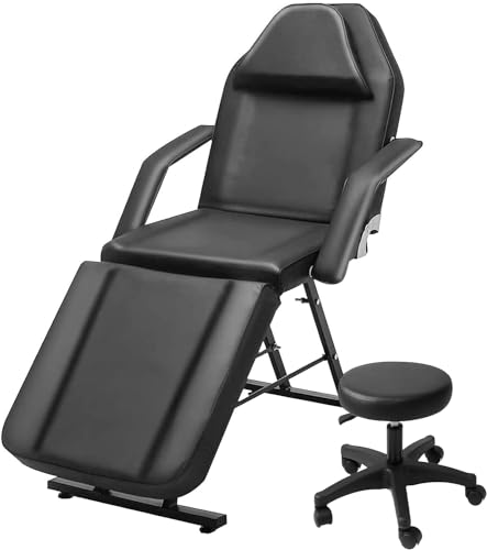 DAMGOLOZA 71in 3-Section Multipurpose Massage Bed Set: Spa & Salon Facial, Tattoo Chair with Hydraulic Stool, Removable Headrest, Ideal for Barber Spa Beauty (Black)