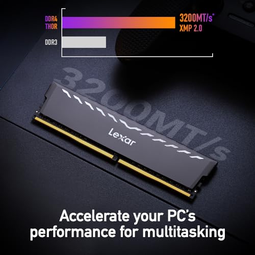 Image of Lexar THOR 32GB (2x16GB) DDR4 RAM 3200MT /s CL16 Desktop Memory with Heatsink, Intel XMP 2.0 (Black) LD4U16G32C16LG-RUD