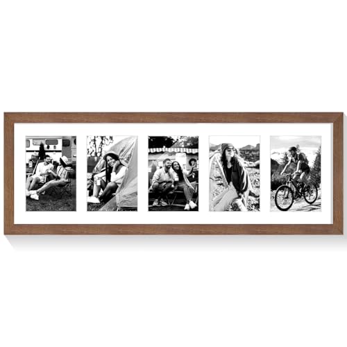 8x24 Oak Wood Picture Frame - 8x24 Photo Frame with Mat Display 5Pcs 4x6 Photos, 4x6 Picture Frame Wood, Natural Solid Wooden Picture Frames for Wall Art Photo and Prints(1 Pack, Walnut)