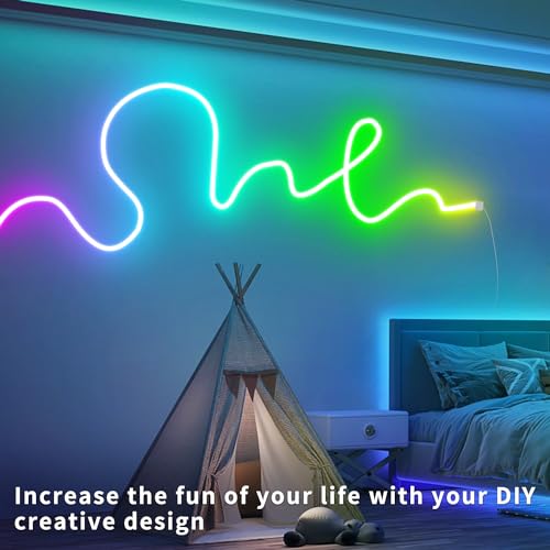 Image of LED Neon Rope Lights 32.8FT,IP65 Waterproof LED Strip Lights, Music Sync LED Lights with Remote and APP Control,24V RGB LED Rope Lights for Bedroom,Holiday Decoration(with Snap &Screws) | Music Sync LED Lights with Remote and APP Control,RGB LED Rope Lights for Bedroom,Holiday Decoration(with Snap &Screws)