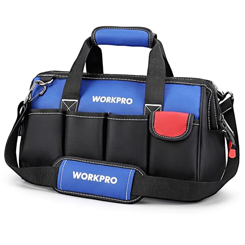 WORKPRO Werkzeugtasche Elektriker, Wasserdichte Werkzeugtasche Profi, weite Öffnung & große Kapazität 35CM aus 600D Polyester, Schultergurt verstellbar, Multifunktion für Heimwerker Handwerker