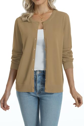 Image of QUALFORT Women's 100% Cotton Lightweight Cardigans Long Sleeve Knitted Button Down Sweater