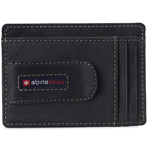 Image of Alpine Swiss RFID Dermot Money Clip Front Pocket Wallet For Men Leather Hampton Collection Nubuck Black