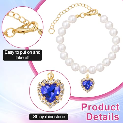 Mxxipp 2pcs Cat Dog Pearl Collar, Small Heart Shape Rhinestone Pet Necklace, Adjustable Wedding Party Pet Jewelry Accessories for Puppy Small Cats- Blue & Green - Image 4