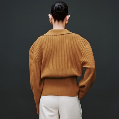 Women's Cardigan V-Neck Lapel Long Sleeve Knitted Cropped Casual Sweater with Metal Button 20252