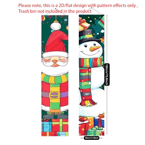 Image of Christmas Couplets Banner 71 x 12 Inches Santa and Snowman Cartoon Design with Gift Boxes and Ornaments Festive Vertical Door Hanging Decoration for Holiday Entryway Porch or Home Party Scene