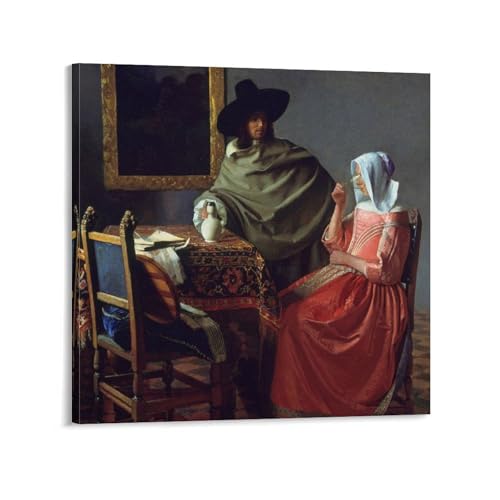 Johannes Vermeer Toile suspendue A Lady Drinking And A Gentleman 70x70