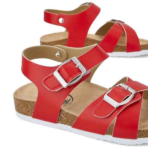 Image of Trary Girls Sandals Open Toe Casual Summer Shoes with Cork Footbed Comfortable Flat Sandals for Little Kids