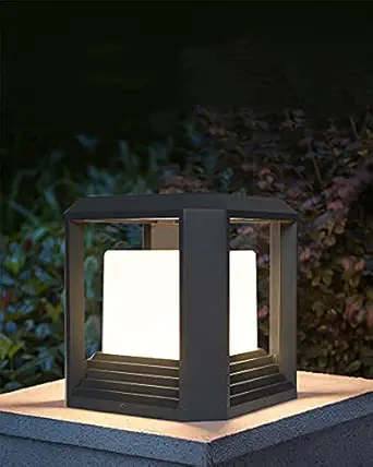 250MM Square Pillar Light Gate Lamp Metal Acrylic E27 Lantern Post (Color : Black)