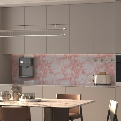 Image of BAYYA Extra Wide Marble Contact Paper Granite Peel and Stick Wallpaper Pink Glossy 48x197 inch Countertop Contact Paper for Kitchen Bathroom Self-Adhesive Waterproof Decorative Film Marble Vinyl Wrap