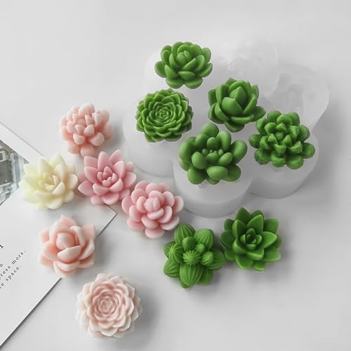 image for JIECHOGJ Silicone Flower Molds Set, 3D Rose Peony Succulent Design, 7-