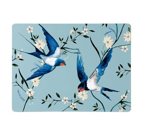 Maison & White Flying Home Placemats Set of 4 Cork Backed Birds & Floral Design Rectangular Heat-Resistant Multicoloured 29 x 21.5 cm