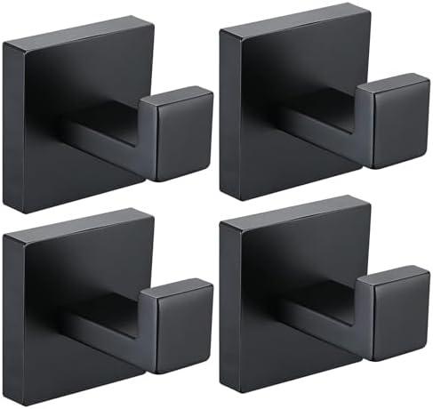 Taucent Matte Black Bath Towel Hook,4 Pack Robe Hook for Bathroom Wall Mounted Heavy Duty Hook ...