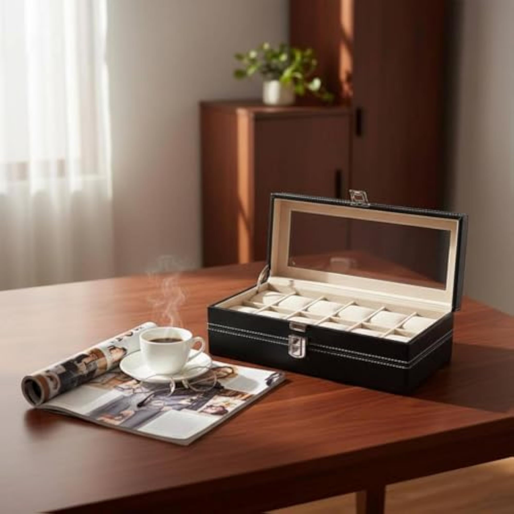 Cushioned Pillows Watch Organizer Box, 12 Slots