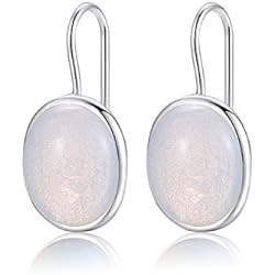 Pendientes de piedra lunar natural, ovalados, transparentes, de plata de ley 925, gancho sólido, aretes de ópalo MetJakt para mujer, joyería fina (piedra lunar)