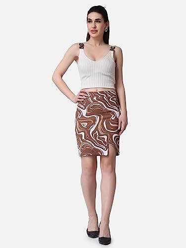 Image of POPWINGS Women Casual Pencil Slit Printed Skirt for Women | Summer Skirt for Women | Concert Slit Short Skit for Women