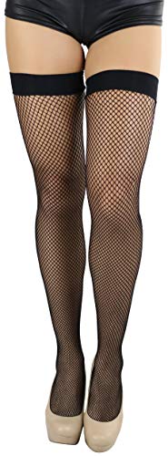 Image of ToBeInStyle Women's Sexy Nylon Versatile Fine Fishnet Thigh High Stockings w /Opaque Band