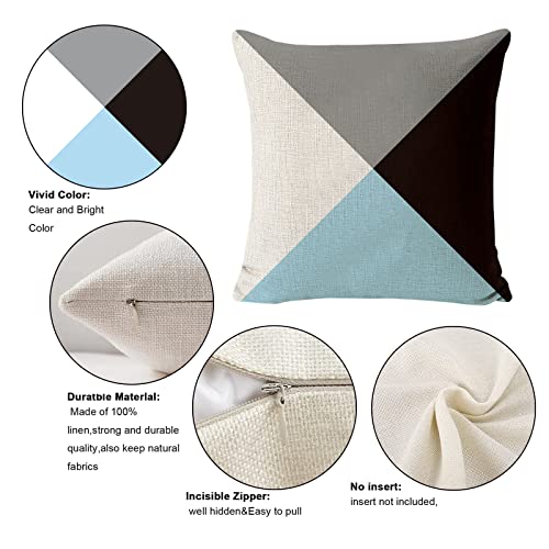 Set Of 6 Geometry Throw Pillow Covers 18X18 Inch,Black And Curry Pale Blue Triangles Decorative Couch Pillow Cases,Modern Floral Linen Square Cushion Covers For Couch Bed Living Room Sofa #TOP2