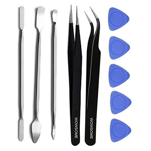 Image of WOWSOME Set of 3 Metal Openers, 2 black tweezers and 5 plastic openers for Cell Phone and Gadget Repairing - Mobile Opening & Repair Hand Tool Kit