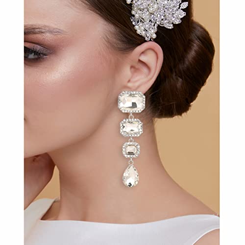 Vintage Rhinestone Drop Dangle Earrings Statement Crystal Dangling Earrings Rectangle Teardrop Chandelier Earrings for Women4