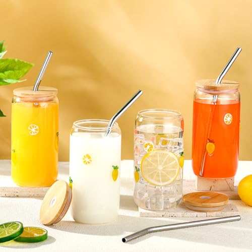 Meanplan 4 Pcs Lemon Icon Juice Glass - 17 oz