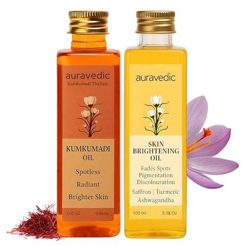 Auravedic Kumkumadi Oil For Face 100ml & Ashwagandha Saffron Turmeric Pigmentation Serum100ml Kumkumadi Tailam Face Oil Body Oil After Bath For Daily Use