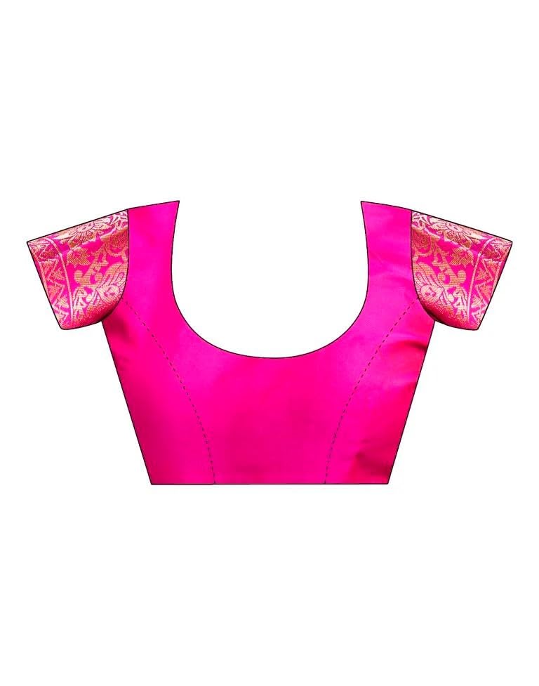 Sugathari Women's Pure Kanjivaram Silk Saree Banarasi Silk Saree With Blouse Piece (SAM PARI S-7) (Hot Pink) - Image 6 thumbnail