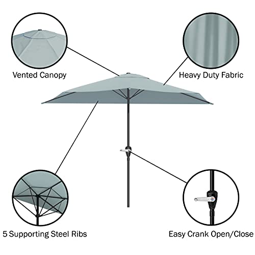 Image of Half Umbrella Outdoor Patio Shade - 9 ft Patio Umbrella with Easy Crank - Small Canopy for Balcony, Table, or Deck by Pure Garden (Light Green)