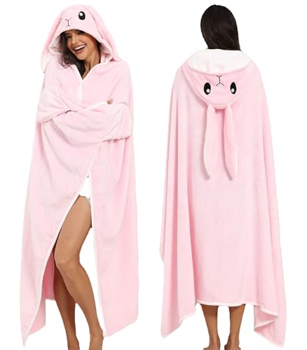 Blosscorner Bunny Gifts for Women Bunny Wearable Blanket Hoodie Fuzzy Blanket Hoodie