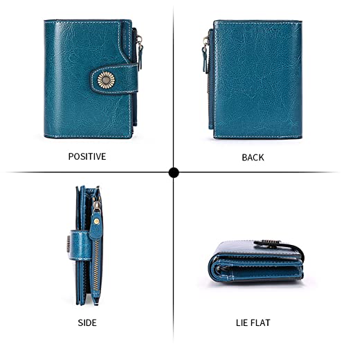 Women Small Bifold Wallets Genuine Leather RFID Blocking Purse with ID Window Zipper Card Holder Organizer Flap Bag2