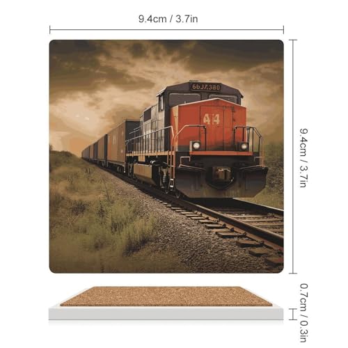Dessous de verre train en céramique et liège pour table basse