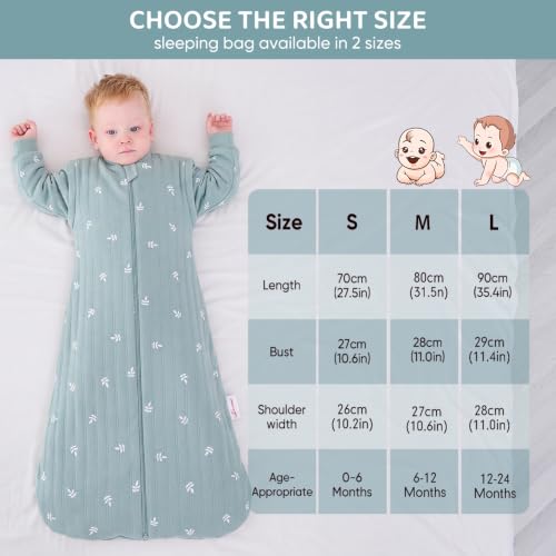 Image of Baby Sleep Sack, TOG 2.5 Winter Wearable Blanket, Removable Long Sleeves Baby Sleeping Bag for Infants and Toddlers, Super Soft Warm Comfortable Sleeping Sack, Green Leaf, 0-6M