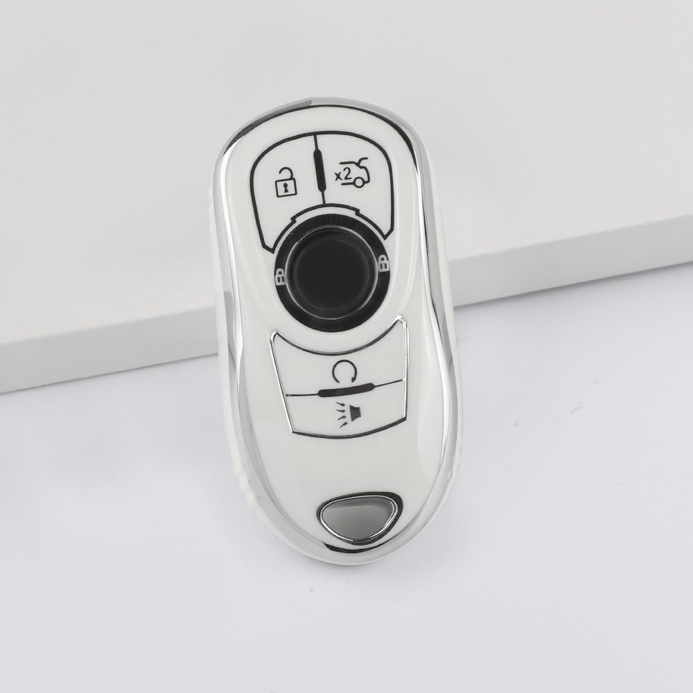 1797 Key Fob Cover fit Buick Encore Enclave Lacrosse Envision Regal Accessories Car Remote Case Shell Girly Cute 6 Button White Silver TPU