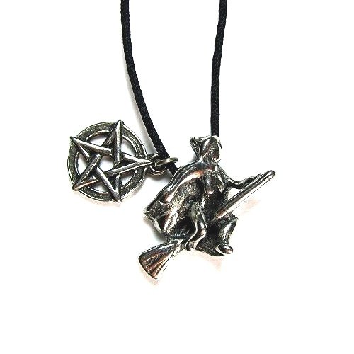 Creative Ventures Jewelry The Witches Broom Pewter Pendant on Corded Necklace, Wicca Collection