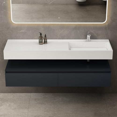 Mai & Mai Badmöbelset Waschtisch mit Unterschrank Anthrazit matt 150x48x25cm mit Soft-Close Schubladen inkl. Mineralguss-Waschbecken UP