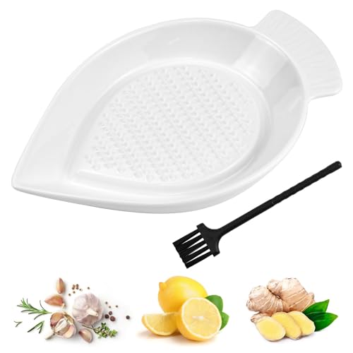 CODIRATO Ceramic Grater Plate with Mini Brush, Porcelain Grater for Ginger, Garlic, Onion, Vegetables and Fruits (White)