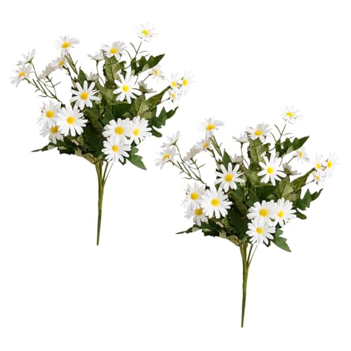 FSSTUD Lot de 2 bouquets de marguerites artificielles pour table de salle à manger, bouquet de fleurs artificielles en tissu pour vase, centres de table, blanc