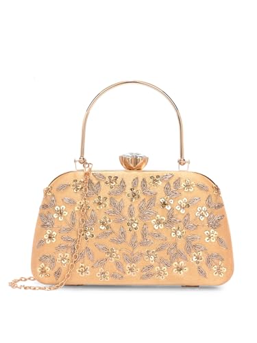 Image of TOOBA Handicraft Women's Beautiful Bling Box Clutch Bag | Evening Bag, Bridal Purse & Party Handbag | Wedding & Special Occasion Clutch (Small Boat)