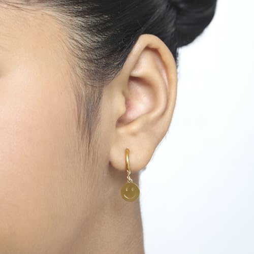 Image of 18K Gold Plated Smiley Face Hoop Earrings for Girls Kids | Fun Charm Earrings | Hypoallergenic | Pack of 2