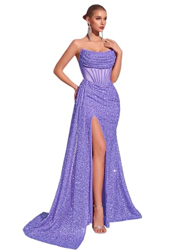 Image of Cocktail Evening Gowns Formal Dresses for Women Sequin Tulle Wedding Guest Party Sexy Off Shoulder Floor Length Prom Dress