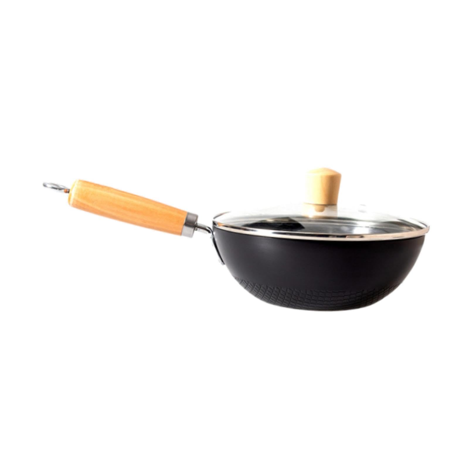Tessuto, Padella, Manico Ergonomico, Piatto, Piccolo Wok con Coperchio in Vetro, per Piani Cottura Elettrici, a Induzione E a Gas, Tutti I Tipi, 24 Cm